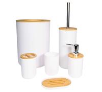 Set d'accessoires de salle de bain 6 pcs. en plastique et bambou Blanc