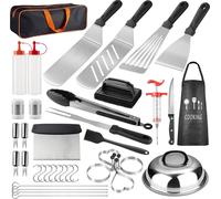Set d'accessoires Griddle, set d'outils de gril 38 pièces avec dessus plat, set de spatules de gril en acier inoxydable, set d'ustensiles de cuisine avec sac de transport