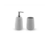 SET D'ACCESSOIRES LAVABO DISTRIBUTEUR ET PORTE BROSSE À DENTS GRIS DORY