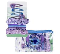 Set d'accessoires pour cheveux Stitch Disney avec Scrunchies élastiques et fermoirs Glitter Beauty Case Transparent avec fermeture éclair idée cadeau filles 17 x 10 x 2 cm