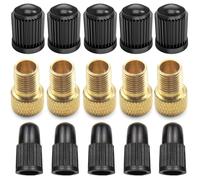 Set d'Adaptateurs de Valve de Vélo Pitlane Performance®; Adaptateurs en Laiton pour Valves Presta Dunlop; Adaptateur Presta-Schrader + Bouchons de Valve pour Vélos, Vélos Électriques (Ensemble 15er)