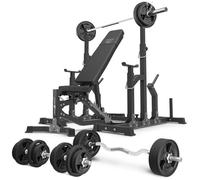 Set MS11_2.0_113KG_G | banc d'entraînement double face réglable face + supports réglables + Kit de barres d'haltères renforcées et de disques caoutchoutés pour la musculation de 113 kg - Marbo Sport