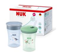 Set d'apprentissage de la boisson NUK First Choice | Tasse magique et tasse à paille | 230 ml | Biberons pour tout-petits | Baleine bleue et tortue verte | 2 pièces