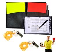 Set d'arbitre de Football - Cartes Rouge et Jaune en PVC, 2 sifflets en Acier Inoxydable, Porte-Cartes Noir avec carnets de Rapport de Match et Crayon - Léger et Pratique pour Les matchs Sportifs