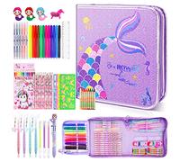 Set d'art pour enfants 56PCS Sparkly, set de coloriage pour enfants avec trousse à crayons, marqueurs parfumés, stylos de couleur, crayons et crayons de couleur, cadeaux de sirène pour les filles