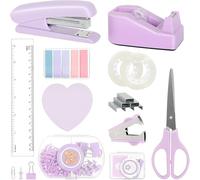 Set d'articles de bureau, ensemble de reliure violette et distributeur de ruban adhésif avec détachant d'agrafes et 1000 agrafes, agrafes, ruban adhésif, ciseaux et onglets, accessoires de bureau pour