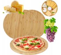 Set d'assiettes à pizza en bambou - 4 pièces Ø 32cm pour servir le fromage et la pizza, de Relaxdays, couleur marron naturel.