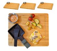 DuneDesign Set d'Assiettes à Raclette 4 Personnes - 30x25 Planche à Raclette en Bois avec Bol à Dips - Dessous de Poêlon à Raclette en Bois - Accessoires pour Raclette Planchette à Raclette en Bambou