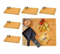 DuneDesign Set d'Assiettes à Raclette 6 Personnes - 30x25 Planche à Raclette en Bois avec Bol à Dips - Dessous de Poêlon à Raclette en Bois - Accessoires pour Raclette Planchette à Raclette en Bambou