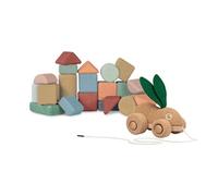 - Set de 1 coffret de 20 blocs de construction avec 1 lapin à tirer en liège pour tout-petits - Dès 18 mois