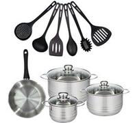 Set de 1 poêle 20 cm en inox, 3 faitouts 16, 20 et 24 cm et 6 ustensiles RPET Fackelmann Geneva