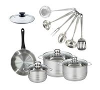 Set de 1 poêle 20 cm inox, couvercle verre, 3 faitouts inox 16, 20 et 24 cm et 6 ustensiles inox Fackelmann Geneva