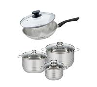 Set de 1 poêle 28 cm en inox et couvercle, 3 faitouts inox 16, 20 et 24 cm Geneva Fackelmann