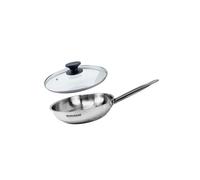 Fackelmann 9437850 Set 1 poêle de 24 cm en Acier inox 18/8 et Couvercle en verre Fackelmann Eterna, Poêle tous feux, Poêle induction, Poêle sans PFAS, Manche riveté, Inox, Verre, Plastique, 24 cm