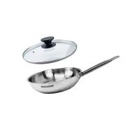 Fackelmann 9437950 Set 1 poêle de 28 cm en Acier inox 18-8 et Couvercle en verre Eterna, Poêle tous feux, Poêle induction, Poêle sans PFAS, Manche riveté, Inox, Verre, Plastique, 28 cm