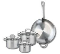 ELO 9500550 Batterie de cuisine 4 pièces, Set de 1 Poêle de cuisson 32 cm et 3 faitouts 14, 16 et 20 cm Elo Profi Citrin, inox, induction