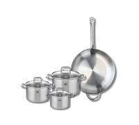 ELO 9500550 Batterie de cuisine 4 pièces, Set de 1 Poêle de cuisson 32 cm et 3 faitouts 14, 16 et 20 cm Elo Profi Citrin, inox, induction