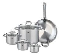 ELO 9501050 Batterie de cuisine 5 pièces, Set de 1 Poêle de cuisson 32 cm et 4 faitouts 12, 14, 16 et 26 cm Elo Profi Citrin, inox, induction