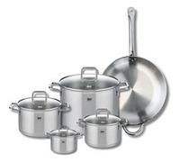 ELO 9501250 Batterie de cuisine 5 pièces, Set de 1 Poêle de cuisson 32 cm et 4 faitouts 12, 16, 20 et 26 cm Elo Profi Citrin, inox, induction