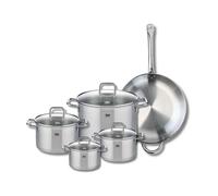 ELO 9501350 Batterie de cuisine 5 pièces, Set de 1 Poêle de cuisson 32 cm et 4 faitouts 14, 16, 20 et 26 cm Elo Profi Citrin, inox, induction