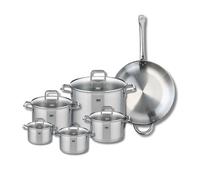 ELO 9501450 Batterie de cuisine 6 pièces, Set de 1 Poêle de cuisson 32 cm et 5 faitouts 12, 14, 16, 20 et 26 cm Elo Profi Citrin, inox, induction, Gris Ardoise