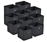 Set de 10 Boîtes de Rangement avec Oeillet en Métal Lot de Caisses à Base Carrée Organisateurs Design Textile Non Tissé 28 x 30 x 30 cm Noir