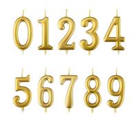 Set de 10 Bougies d'Anniversaire Numéro Gâteau Chiffres 0 à 9, Bougies d'Anniversaire Élégantes, Décoration de Gâteau Toppers pour Fêtes, Mariages (Or)
