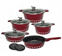 Set de 10 casseroles rouges, poêle à frire, avec couvercle, induction