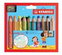Crayons couleur Stabilo Woody 3 en 1 couleur assorties - Boite de 10 + 1 taille-crayon