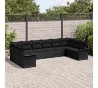 Set De 10 Pièces De Canapé De Jardin Avec Coussins Noir Poly Rattan, Canapé De Jardin 2 Places Avec Rangement Et Coussins Noir Poly Rattan