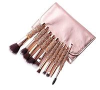 Set De 10 Pinceaux De Maquillage avec Strass, Pinceaux De Maquillage Essentiels Pinceaux pour Fond De Teint Poudre Anticernes Ombres À Paupières Brosses pour Cosmétiques Professionnels avec Sac