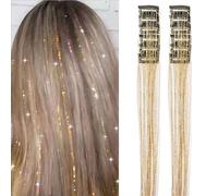 Set de 12 accessoires de cheveux avec paillettes - Extensions de cheveux à clipser avec mèches scintillantes pour femmes et filles, accessoires pour Noël et fêtes en or, argent et couleurs vives (Or