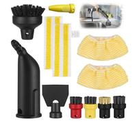 Set de 12 Accessoires pour Nettoyeur Vapeur Kärcher SC1 à SC5 - Inclut : 5 Brosses Rondes, 1 Bec Long, 1 Bec Courbé, 1 Brosse Plate & 4 Chiffons en Microfibre | Kit de Nettoyage Polyvalent