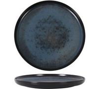 Set de 12 assiettes plates YAKI rondes à dessert, plat à service de table en Porcelaine décorée - diamètre 25 x hauteur 2,5 cm