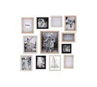 Set de 12 Cadres Photo Multi-tailles Effet Bois Naturel Blanc et Noir - HILONA -