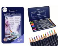 Set de 12 crayons aquarelle, support en métal