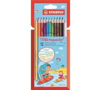 STABILO Crayon de couleur STABILOaquacolor - Étui carton 12 crayons aquarellables - Coloris assortis