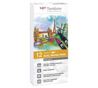 Tombow Feutres pinceau ABT-12P-3 Lot de 12 à 2 pointes, nuances de gris