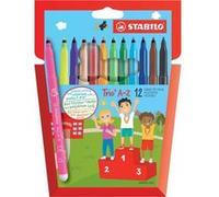 STABILO Trio A-Z - Feutre de coloriage - Étui carton x 12 feutres pointe moyenne - dont 2 fluo
