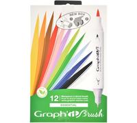 - Set De 12 Marqueurs À Alcool Double Pointe : Extra-Fine Et Pinceau - Dessin De Manga Et Illustration - Professionnel Et Débutant - Série Essential[Z2453]