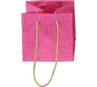 Set de 12 sacs cadeaux en papier rose, jaune & vert avec anse, aspect textile, look jute, solide & coloré - 10,5cm