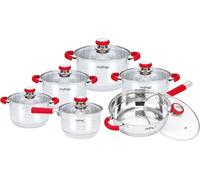 set de 12 ustensiles de cuisine en acier inoxydable avec couvercle adapté à tous les types de cuisinières Rouge