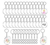 Set de 120 Pièces Porte-clés avec Disques de Cercle | Acrylique 5cm, 40 Disques Transparents, 40 Anneaux de Saut, Pour DIY