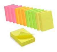 Set de 1200 Notes repositionnables Waytex 4 Couleurs Néons assorties Petit format 3,7x5 cm Pack de 12 mini blocs de 100 notes Vert néon, Ornage néon, Jaune néon, Rose néon G