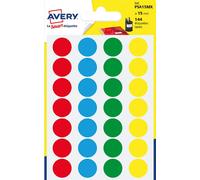 Avery Pastilles autocollantes – Sachet de 144, couleurs assorties Ø 15 mm
