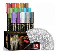 Set de 15 feutres imperméables de tatouage temporaire et 12 pochoirs de tatouage