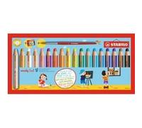 STABILO woody 3in1 - Crayon de couleur - Etui carton x 18 crayons de coloriage + taille-crayon + pinceau rond