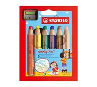 STABILO Crayon de couleur woody 3en1 – Étui carton x6 – taille-crayon inclus – coloris assortis