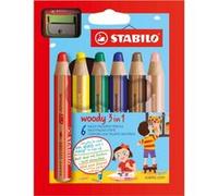 STABILO Crayon de couleur woody 3en1 – Étui carton x6 – taille-crayon inclus – coloris assortis