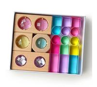 Set de 19 Blocs Acrylique Lumineux (Macaron), à empiler Effets Lumineux | Blocs acrylique transparents : cubes, parallélépipèdes, cylindres & dés en bois, stimule les sens des enfants